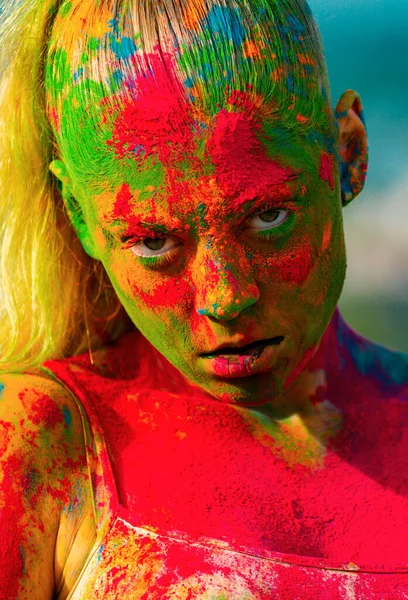 Moda Cerca Retrato Chica Joven Festival Color Holi —  Fotos de Stock