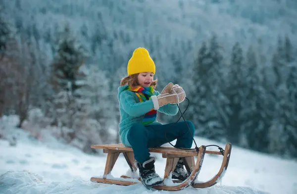 Active Winter Outdoors Games Kids Happy Christmas Vacation Concept Boy — Stock Photo, Image