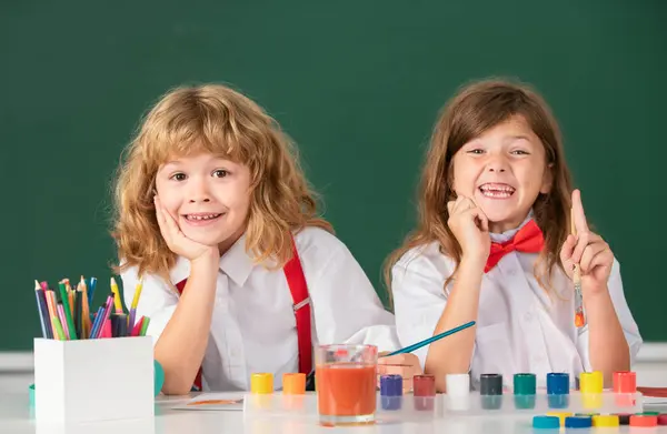 Children Girl Boy Drawing Coloring Pens Cute School Kids Painting — Stock Photo, Image