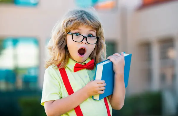 Excited Schoolboy Book School — Stock Photo, Image