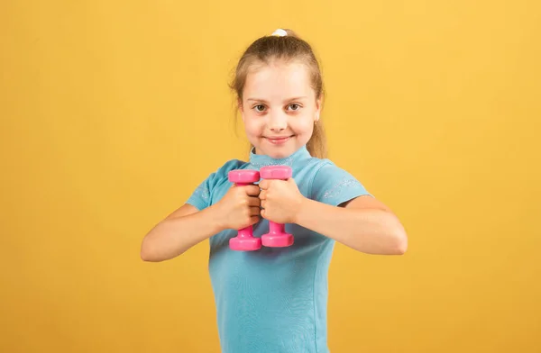Sporty Child Dumbbells Kids Sport Fitness Health Energy Healthy Children — Stock Photo, Image