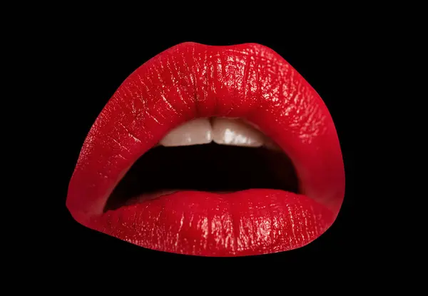 Open mouth woman close up. Sexy red female lips. Sensual open mouth. Isolated lip, surprised wow icon