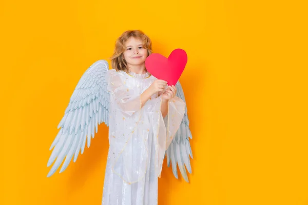 Anjo Coração Banner Dia Dos Namorados Criança Bonita Com Asas — Fotografia de Stock