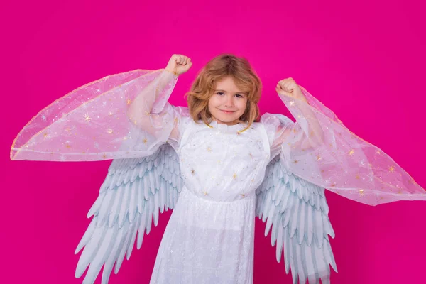 Детский Ангел Портрет Милого Ребенка Крыльями Ангела Изолированы Розовом Фоне — стоковое фото