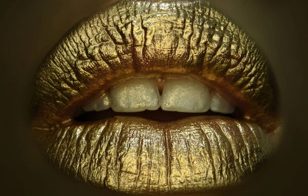 Maquillage Doré Lèvres Sexy Colorées Art Doré Maquillage Brillant Dans — Photo