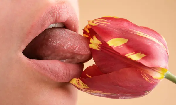Vrouwelijke Lippen Met Natuurlijke Lippenstift Sensuele Vrouwen Met Hun Mond — Stockfoto