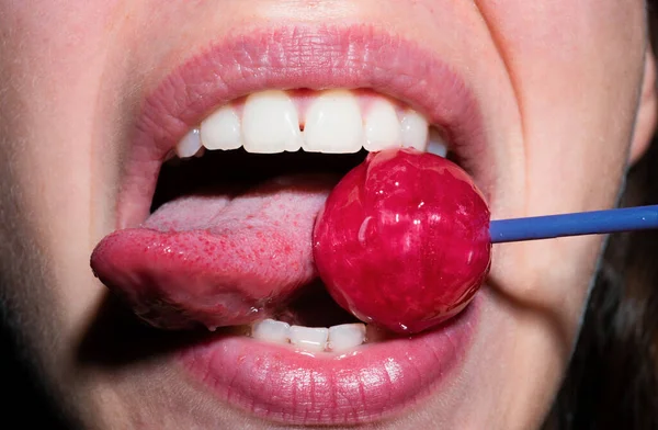 Licking Tongue Lips Sexual Lips Candy Sexy Sweet Dreams Female — Stock Photo, Image