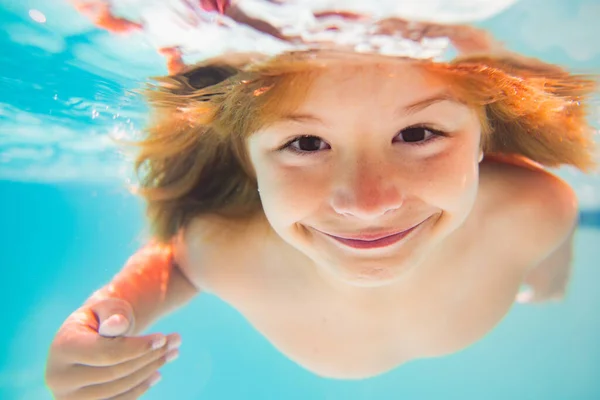 Kid Swimming Pool Underwater Child Boy Swim Underwater Sea Child — Stock Photo, Image