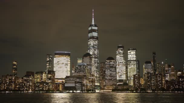 Νύχτα Νέα Υόρκη Ορίζοντα Πάνω Από Hudson Τους Ουρανοξύστες Νύχτα — Αρχείο Βίντεο