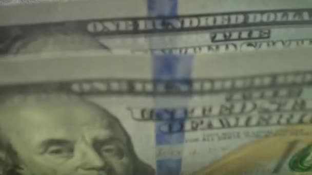 Makró Számláló Dollár Bankjegyek Pénzszámláló Gép 100 Dolláros Bankjegyekkel Banki — Stock videók