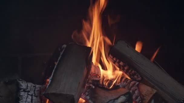Feuer Brennt Kamin Brennende Flamme Flammende Feuerflamme Auf Schwarz Brennendes — Stockvideo