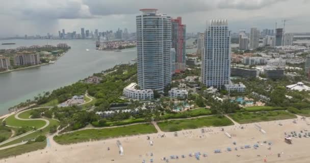 Drónra Néző Miami Beach South Beach Florida Filmvetítés Egy Luxus — Stock videók