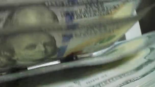 Geld Tellen Sluit Geldtelmachine Die Dollarbiljetten Telt Machine Teller Berekent — Stockvideo