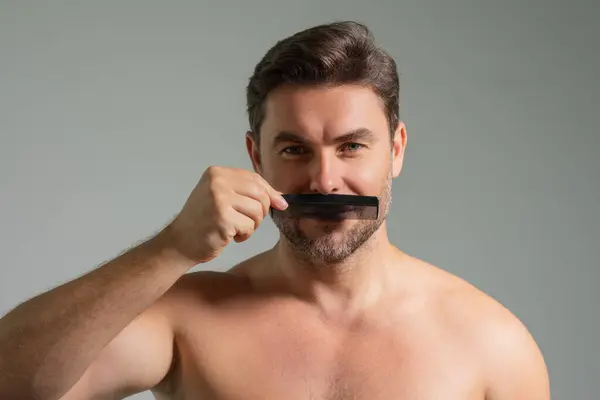 Men Hairstyle Moustache Middle Aged Man Comb Combing Moustache Men — Stock Photo, Image