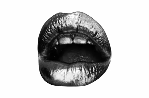 Εικονίδιο Στόματος Χρυσά Χείλη Χρυσαφί Λιπ Γκλος Σέξι Χείλη Μεταλλικό — Φωτογραφία Αρχείου