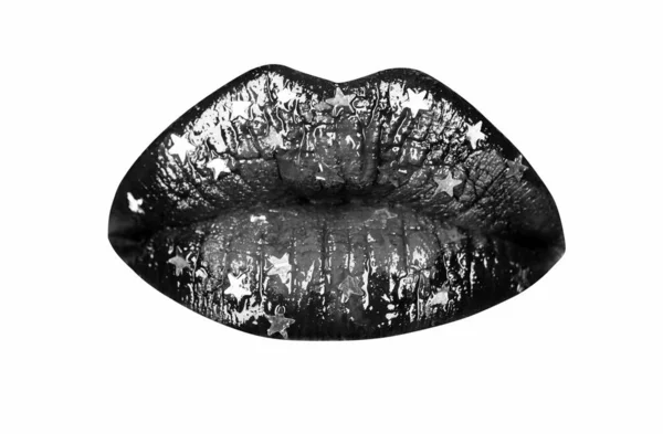 Σέξι Χείλη Απομονωμένα Λευκό Φόντο Τέχνη Ζωγραφισμένο Στόμα Επιμεταλλωμένο Χρώμα — Φωτογραφία Αρχείου