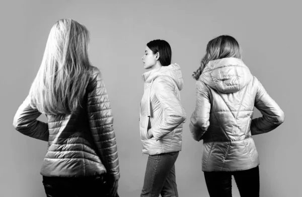 Group Fashionable Women Winter Autumn Jacket Isolated Studio Background High — Stock Photo, Image