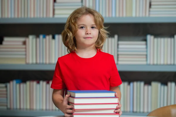Knowledge Day School Boy Reading Book Library Kids Development Learn — Stock Photo, Image