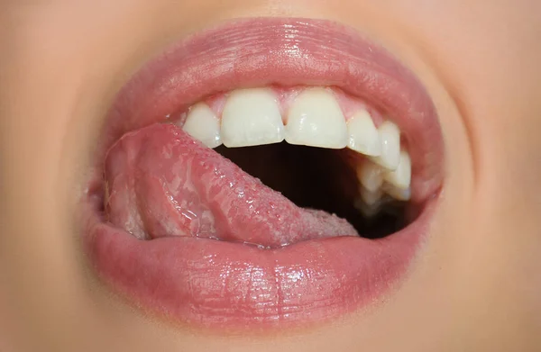 Sexy Mouth Close Beleza Jovem Mulher Lábios — Fotografia de Stock