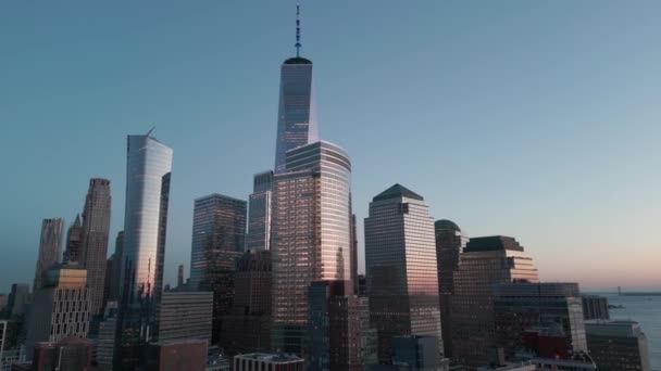 Vista Manhattan Desde Cielo Del Crepúsculo Adelante Vuelan Por Encima — Vídeo de stock