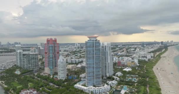 Вид Воздуха Парк Саут Пуэнт Майами Бич Флорида Сша Скайлайн — стоковое видео