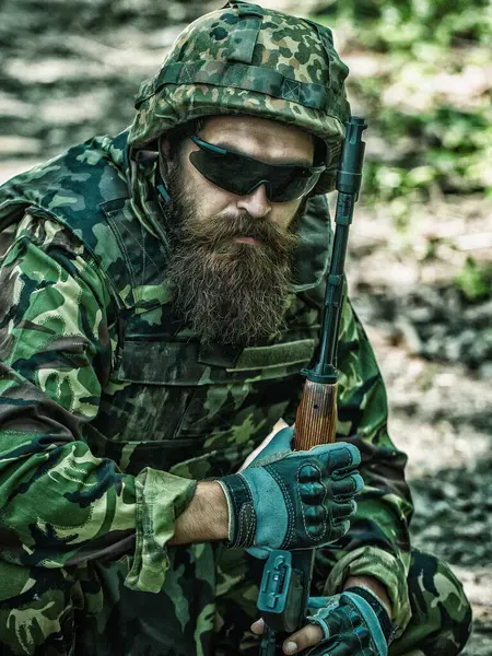 Guerra Ucrania Soldado Cansado Conflicto Militar Concepto Geopolítico Soldado Del — Foto de Stock