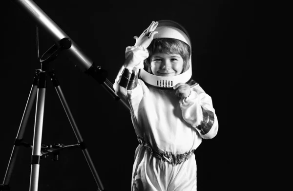Child Dressed Astronaut Helmet Nad Space Costume Little Boy Space — Stock Photo, Image