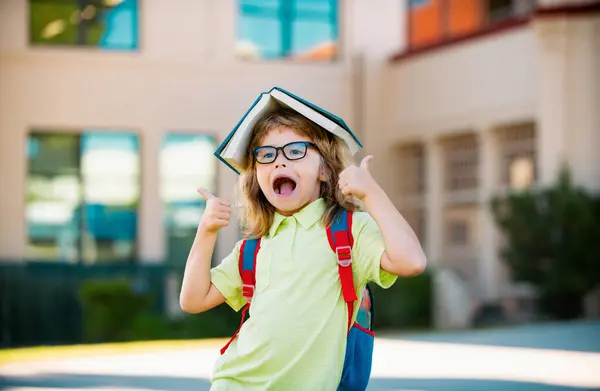 Happy Smiling Kid Glasses Going School First Time Pupil Study — Stock Photo, Image