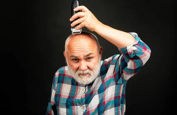 Gray Senior Man Hair Clippings Bald Man Hairclipper Mature Baldness — Stock Photo, Image