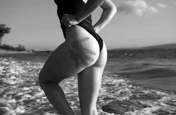 Closeup Womans Butt Close Sexy Ass Miami Hawaii Maldives Beach — Stock Photo, Image