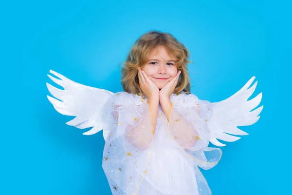Child Angel Portrait Cute Kid Angel Wings Isolated Studio Background — Stock Photo, Image