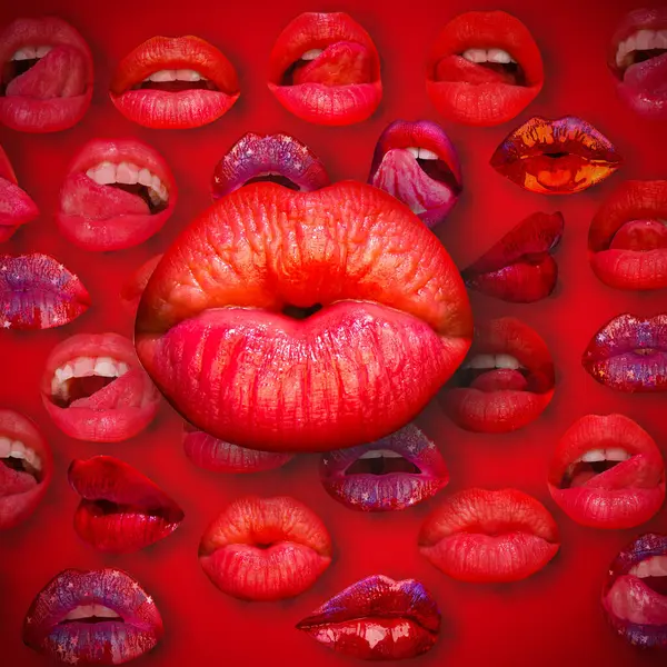 Kus Lip Lippen Mond Vrouwelijke Lip Rode Achtergrond Vrouwelijke Lippen — Stockfoto