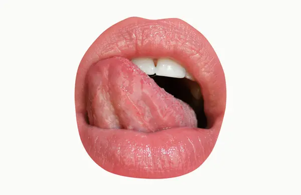Seksi Ağız Yakın Plan Güzel Genç Bayan Lips Beyazda Izole — Stok fotoğraf