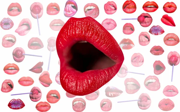 Offene Sexy Mund Lippen Und Mund Rote Lippe Hintergrund Weibliche — Stockfoto