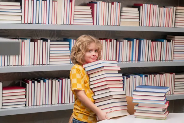 School Boy Schoolboy Reading Book Library Kids Learn Read Pupil — Stock Photo, Image