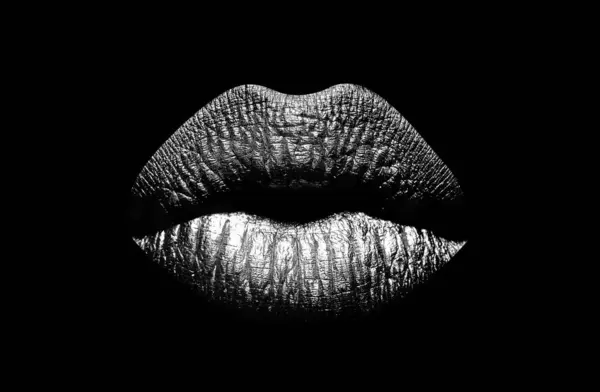 Bibir Emas Wanita Wouth Menutup Dengan Warna Emas Lipstik Bibir — Stok Foto