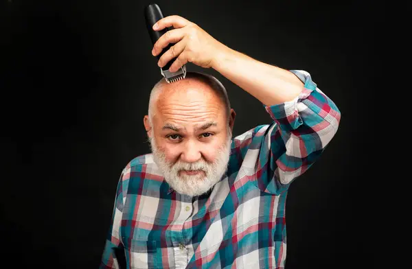 Old Man Hair Clipper Isolated Black Bald Man Hairclipper Mature — Stock Photo, Image