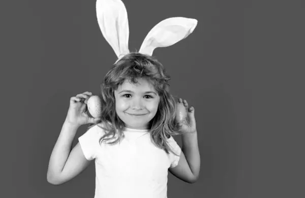 Happy Easter Kids Boy Bunny Ears Hunting Easter Eggs Isolated — Stock Photo, Image