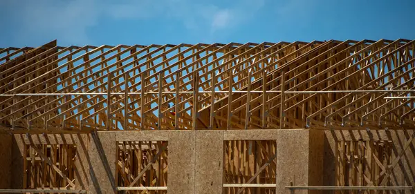 Casa Marco Madera Con Revestimiento Osb Timber Frame House Nuevo — Foto de Stock