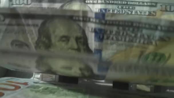 Bankapparatuur Die Bankbiljetten Van Dollarpapier Telt Sluit Macro Van Amerikaanse — Stockvideo