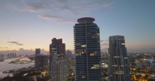 Ночь Центре Майами Панорама Горизонта Майами Вид Воздуха Майами Бич — стоковое видео