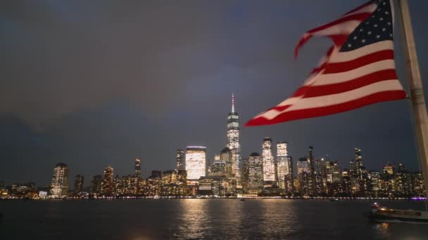 Légi Felvétel Nyc Amerikai Zászlóval Július Zászló Függetlenség Napja Július — Stock videók