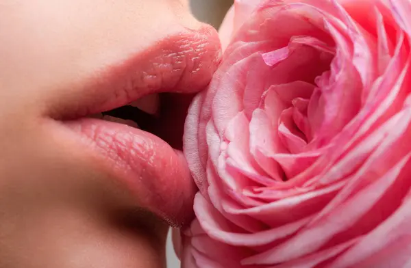 Губы Поцелуем Крупным Планом Красивая Женщина Губы Розой — стоковое фото
