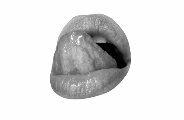 Kırmızı Dişi Dudakları Izole Edilmiş Dili Olan Açık Bir Ağız — Stok fotoğraf