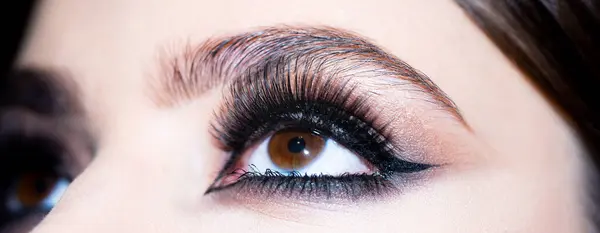 Nahaufnahme Frauenauge Augenbrauen Hochziehen Augenbrauen Schminken Lange Wimpern Augenbrauen Makroaugen — Stockfoto