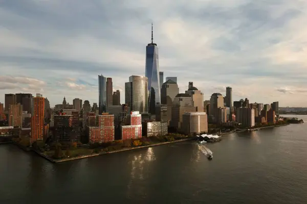 Nowojorska Panorama Drona Nowy Jork Nad Rzeką Hudson Manhattan Nowy — Zdjęcie stockowe