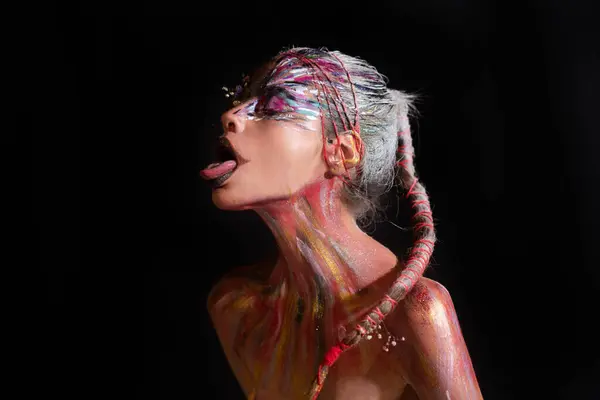 Art Portrait Young Woman Art Make Body Art Abstract Face — Stock Photo, Image