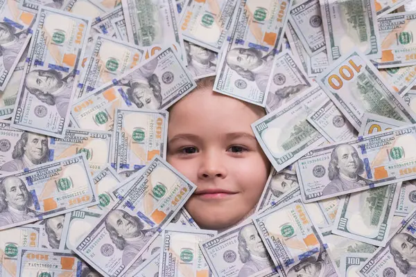 Geldbiljetten Cash Dollars Biljetten Grappige Kinderen Geconfronteerd Met Geld Dollars — Stockfoto
