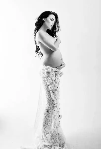 Ciąża Przygotowanie Macierzyństwa Zdrowie Kobiet Dziewczyna Dużym Brzuchem Przyszła Matka — Zdjęcie stockowe