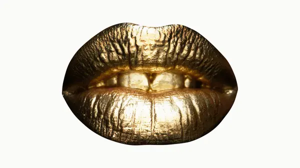 Gold Sexy Female Lips Beautiful Lips Beauty Golden Woman Mouth — Stok fotoğraf